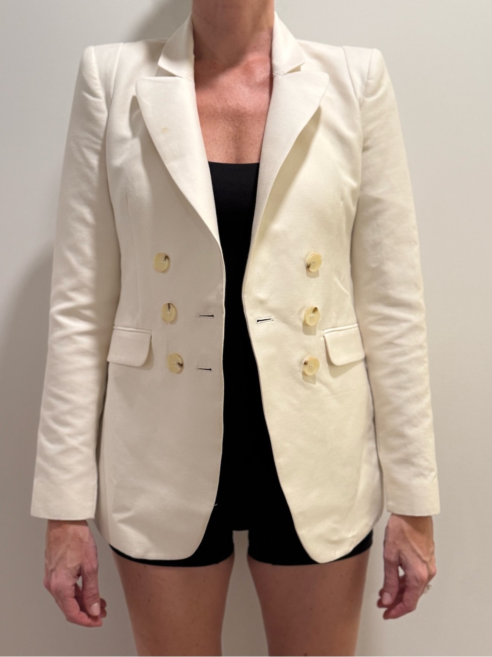 BCBGMaxAzria Cream Double-Breasted Blazer with Gold Buttons